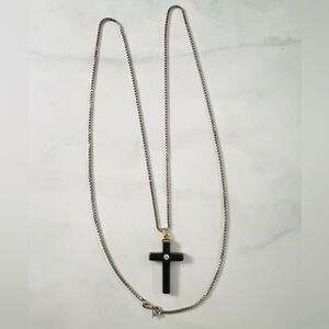 Vintage 30” long chain platinum color cross with stainless steel chain